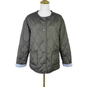 GH Bass & Co Quilted Lightweight Snap Puffer Olive Green Jacket US Women's S